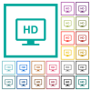 HD display flat color icons with quadrant frames on white background - HD display flat color icons with quadrant frames