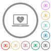 Online Dating on laptop flat icons with outlines - Online Dating on laptop flat color icons in round outlines on white background