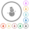 Snowman flat icons with outlines - Snowman flat color icons in round outlines on white background