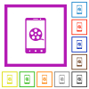Mobile movie flat color icons in square frames on white background - Mobile movie flat framed icons