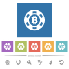 Bitcoin casino chip flat white icons in square backgrounds. 6 bonus icons included. - Bitcoin casino chip flat white icons in square backgrounds