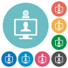 Video conference flat round icons - Video conference flat white icons on round color backgrounds