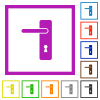 Left handed simple door handle flat color icons in square frames on white background - Left handed simple door handle flat framed icons