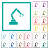 Robot arm flat color icons with quadrant frames on white background - Robot arm flat color icons with quadrant frames