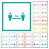 Social distancing 2 meters flat color icons with quadrant frames on white background - Social distancing 2 meters flat color icons with quadrant frames