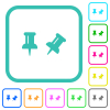 Toggle pin vivid colored flat icons in curved borders on white background - Toggle pin vivid colored flat icons