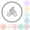 Bicycle with rider flat color icons in round outlines on white background - Bicycle with rider flat icons with outlines