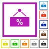 hanging discount table flat color icons in square frames on white background - hanging discount table flat framed icons