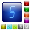 digital number five of seven segment type color square buttons - digital number five of seven segment type icons in rounded square color glossy button set