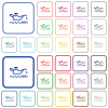 Oil level minimum indicator outlined flat color icons - Oil level minimum indicator color flat icons in rounded square frames. Thin and thick versions included.