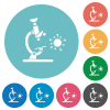 Microscope and virus flat white icons on round color backgrounds - Microscope and virus flat round icons