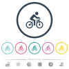 Bicycle with rider flat color icons in round outlines. 6 bonus icons included. - Bicycle with rider flat color icons in round outlines