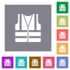 High visibility safety vest flat icons on simple color square backgrounds - High visibility safety vest square flat icons