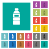 Water bottle with label multi colored flat icons on plain square backgrounds. Included white and darker icon variations for hover or active effects. - Water bottle with label square flat multi colored icons