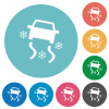 Snowy road dashboard indicator flat white icons on round color backgrounds - Snowy road dashboard indicator flat round icons