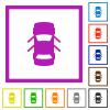 Car open doors dashboard indicator flat color icons in square frames on white background - Car open doors dashboard indicator flat framed icons