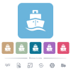 Cruise ship white flat icons on color rounded square backgrounds. 6 bonus icons included - Cruise ship flat icons on color rounded square backgrounds