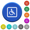 Handicapped parking round color beveled buttons with smooth surfaces and flat white icons - Handicapped parking beveled buttons