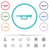 Horn flat color icons in circle shape outlines. 12 bonus icons included. - Horn flat color icons in circle shape outlines