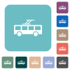 Trolley bus white flat icons on color rounded square backgrounds - Trolley bus rounded square flat icons