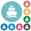 Cruise ship flat white icons on round color backgrounds - Cruise ship flat round icons