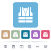 High visibility safety vest flat icons on color rounded square backgrounds - High visibility safety vest white flat icons on color rounded square backgrounds. 6 bonus icons included