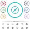 Simple compass flat color icons in circle shape outlines. 12 bonus icons included. - Simple compass flat color icons in circle shape outlines