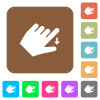 Left handed move down gesture rounded square flat icons - Left handed move down gesture flat icons on rounded square vivid color backgrounds.