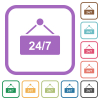 hanging table with 24h seven days a week simple icons - hanging table with 24h seven days a week simple icons in color rounded square frames on white background