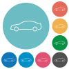 Car contour flat white icons on round color backgrounds - Car contour flat round icons