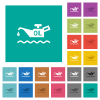 Oil level minimum indicator multi colored flat icons on plain square backgrounds. Included white and darker icon variations for hover or active effects. - Oil level minimum indicator square flat multi colored icons