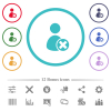 Cancel user account flat color icons in circle shape outlines. 12 bonus icons included. - Cancel user account flat color icons in circle shape outlines