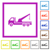 Crane truck flat color icons in square frames on white background - Crane truck flat framed icons