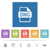 DNG file format flat white icons in square backgrounds. 6 bonus icons included. - DNG file format flat white icons in square backgrounds