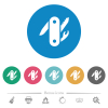 Swiss army knife flat white icons on round color backgrounds. 6 bonus icons included. - Swiss army knife flat round icons