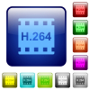 H.264 movie format color square buttons - H.264 movie format icons in rounded square color glossy button set