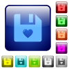 Favorite file icons in rounded square color glossy button set - Favorite file color square buttons