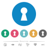 Keyhole flat round icons - Keyhole flat white icons on round color backgrounds. 6 bonus icons included.