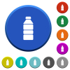 Water bottle round color beveled buttons with smooth surfaces and flat white icons - Water bottle beveled buttons