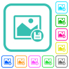 Save image vivid colored flat icons in curved borders on white background - Save image vivid colored flat icons