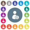 Unlock user account flat white icons on round color backgrounds - Unlock user account flat white icons on round color backgrounds. 17 background color variations are included.