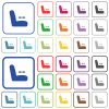 Car seat adjustment color flat icons in rounded square frames. Thin and thick versions included. - Car seat adjustment outlined flat color icons