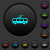 Trolley bus dark push buttons with vivid color icons on dark grey background - Trolley bus dark push buttons with color icons