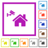 Home security flat color icons in square frames on white background - Home security flat framed icons