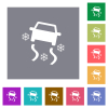 Snowy road dashboard indicator flat icons on simple color square backgrounds - Snowy road dashboard indicator square flat icons