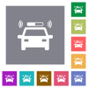 Flashing police car square flat icons - Flashing police car flat icons on simple color square backgrounds
