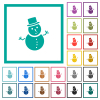 Snowman flat color icons with quadrant frames on white background - Snowman flat color icons with quadrant frames