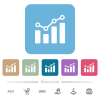 Bar graph with circles and lines flat icons on color rounded square backgrounds - Bar graph with circles and lines white flat icons on color rounded square backgrounds. 6 bonus icons included