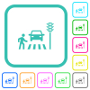 Pedestrian crossing vivid colored flat icons in curved borders on white background - Pedestrian crossing vivid colored flat icons