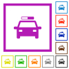 Police car flat framed icons - Police car flat color icons in square frames on white background